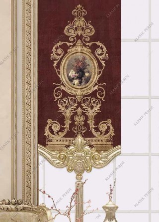 Panel Perde Motifli Dijital Baskılı Bordo - Altın