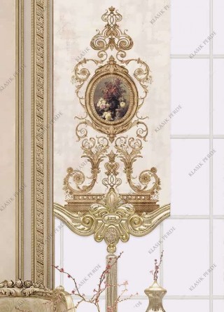 Panel Perde Motifli Dijital Baskılı Krem - Altın