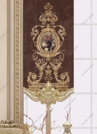 Panel Perde Motifli Dijital Baskılı Kahve - Altın