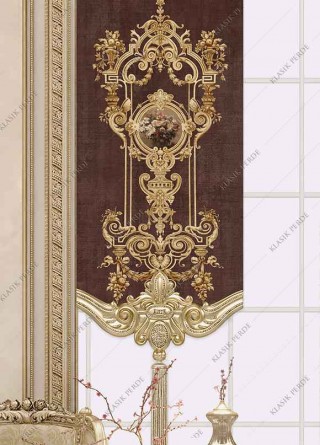 Panel Perde Motifli Dijital Baskılı Kahve - Altın