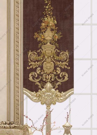 Panel Perde Motifli Dijital Baskılı Kahve - Altın