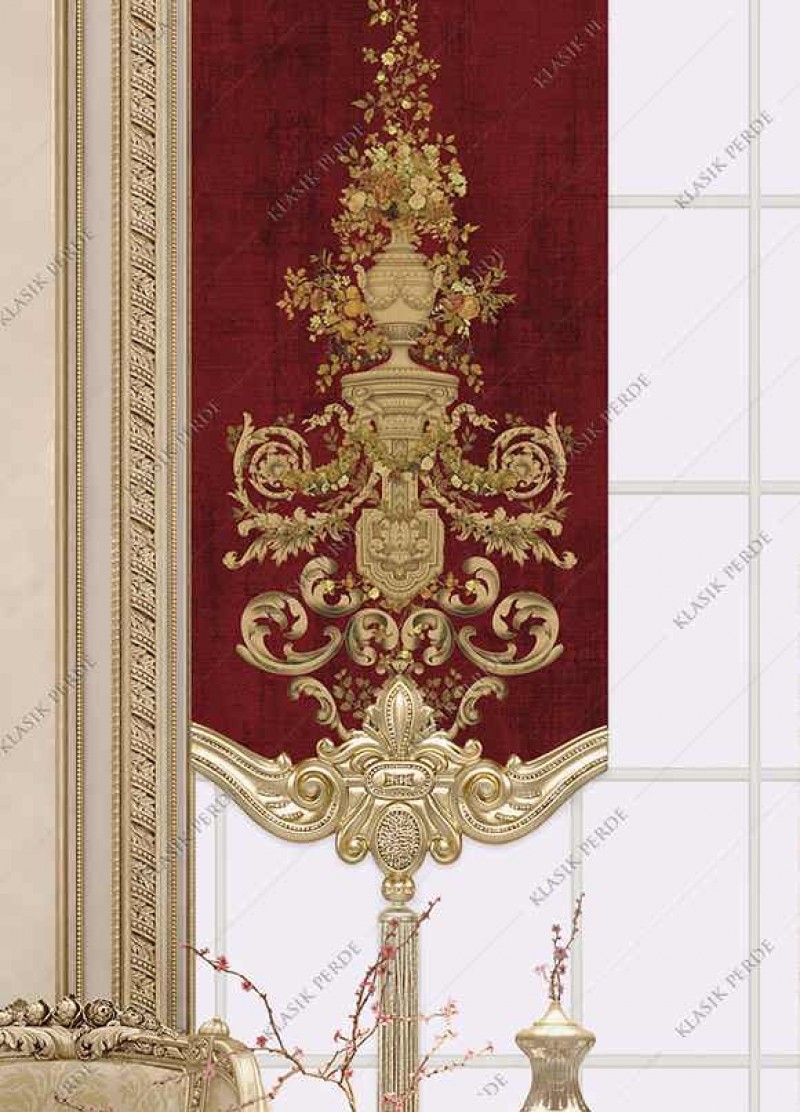 Panel Curtain Motifed Digital Printed D. Red - Gold