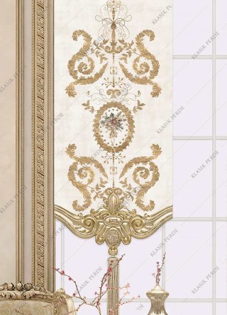 Panel Perde Motifli Dijital Baskılı K.Beyaz - Altın