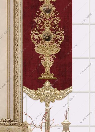 Panel Perde Motifli Dijital Baskılı K.Kırmızı - Altın