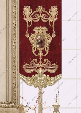 Panel Perde Motifli Dijital Baskılı K.Kırmızı - Altın