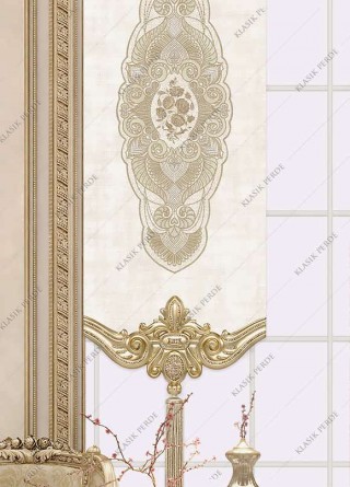 Panel Perde Motifli Dijital Baskılı  K.Beyaz - Altın