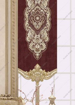 Panel Curtain Motifed Digital Printed Maroon - Gold