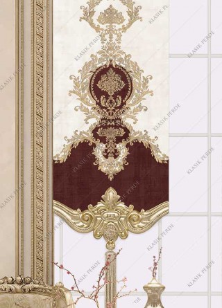 Panel Perde Motifli Dijital Baskılı  Bordo - Altın