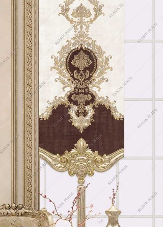 Panel Perde Motifli Dijital Baskılı  Kahve - Altın