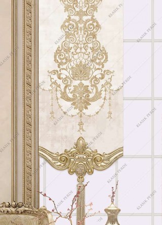 Panel Perde Motifli Dijital Baskılı  Krem - Altın