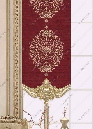 Panel Curtain With Motif and Gilding Printed Maroon - Gold