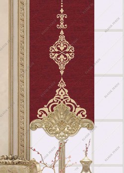 Panel Curtain With Motif and Gilding Printed Maroon - Gold
