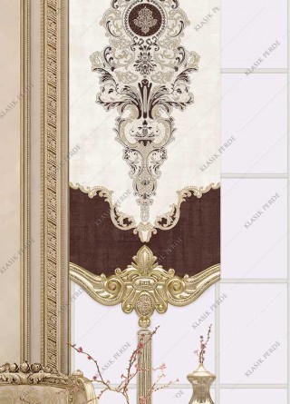 Panel Curtain Motifed Digital Printed Rhinestones Brown - Gold