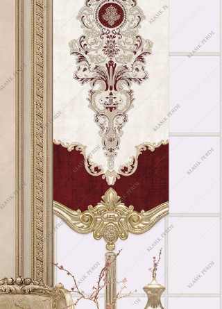 Panel Perde Motifli Dijital Baskılı Taşlı K.Kırmızı - Altın