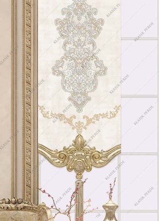 Panel Curtain Motifed Digital Printed Rhinestones White - Gold
