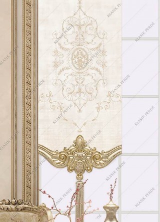 Panel Curtain Motifed Digital Printed Rhinestones White - Gold