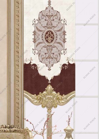 Panel Perde Motifli Dijital Baskılı Taşlı Bordo - Altın