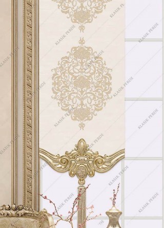 Panel Curtain With Motif and Gilding Printed Cream - Gold