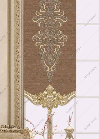 Panel Curtain With Motif and Rhinestones Gilding Printed Brown - Gold