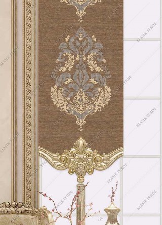 Panel Curtain With Motif and Rhinestones Gilding Printed Brown - Gold