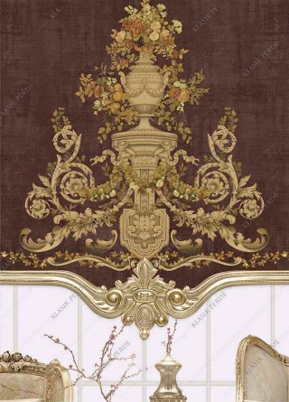 Stor Perde Motifli Dijital Baskılı Kahve - Altın