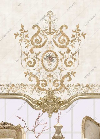 Stor Perde Motifli Dijital Baskılı K.Beyaz - Altın