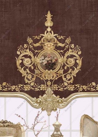 Stor Perde Motifli Dijital Baskılı Kahve - Altın