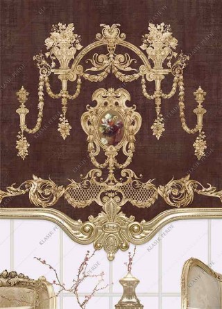 Stor Perde Motifli Dijital Baskılı Kahve - Altın