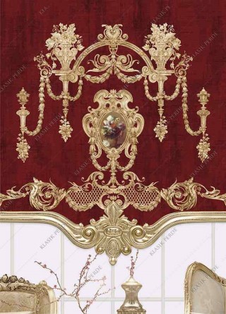 Stor Perde Motifli Dijital Baskılı K.Kırmızı - Altın