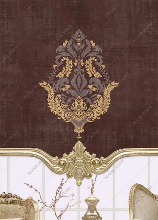 Stor Perde Motifli Kristal Taşlı Baskılı  Kahve - Altın