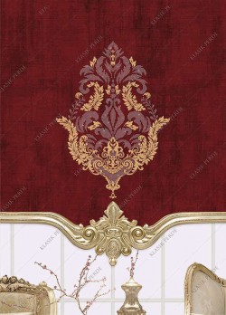 Roller Blind Motifed Rhinestones Printed D. Red - Gold