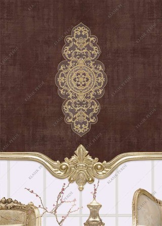 Stor Perde Motifli Dijital Baskılı  Kahve - Altın