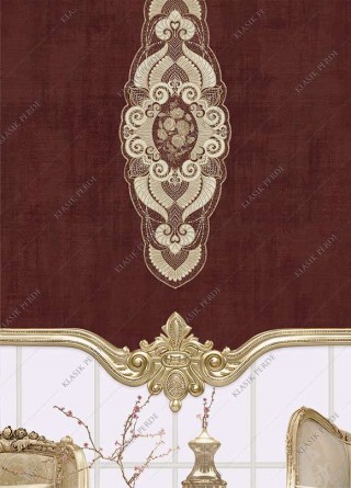 Stor Perde Motifli Dijital Baskılı  Bordo - Altın