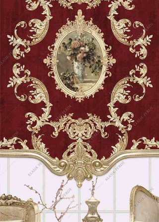 Roller Blind Motifed Digital Printed D. Red - Gold