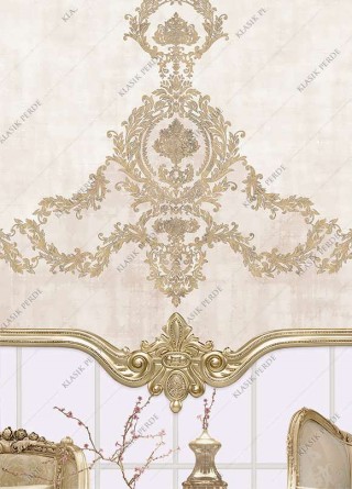 Stor Perde Motifli Dijital Baskılı  Krem - Altın