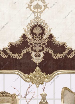 Stor Perde Motifli Dijital Baskılı  Kahve - Altın