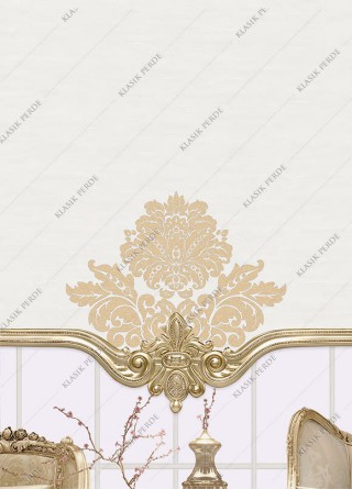 Stor Perde Motifli ve Yaldız Baskılı K.Beyaz - Altın