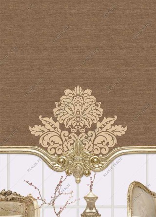 Stor Perde Motifli ve Yaldız Baskılı Kahve - Altın