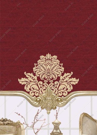 Stor Perde Motifli ve Yaldız Baskılı Bordo - Altın