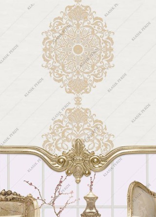 Stor Perde Motifli ve Yaldız Baskılı K.Beyaz - Altın