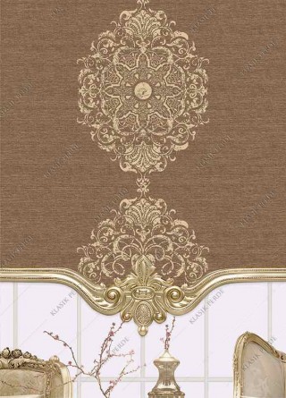 Stor Perde Motifli ve Yaldız Baskılı Kahve - Altın