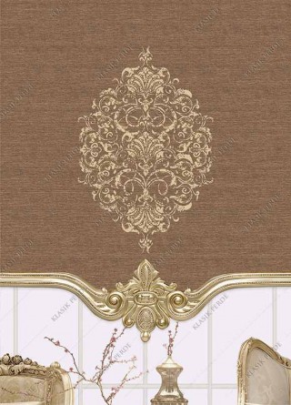 Stor Perde Motifli ve Yaldız Baskılı Kahve - Altın