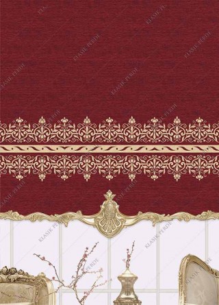 Stor Perde Motifli ve Yaldız Baskılı Bordo - Altın