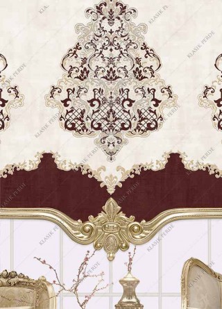 Roller Blind Motifed Digital Printed Rhinestones Maroon - Gold
